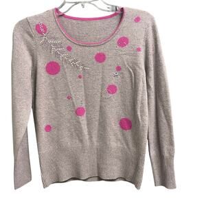 Montagut Paris Cashmere Sweater Medium Polka Dot Pearls Preppy Mod Classic